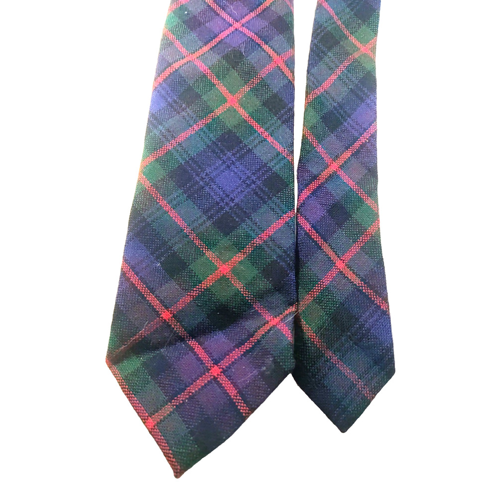 Murray Men's Tie 100% New Wool Made In Scotland Green Blue Red Plaid 54" X 3